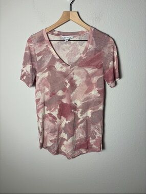 Athleta Breezy V Neck Pink Patterned Short Sleeve Tee M TALL